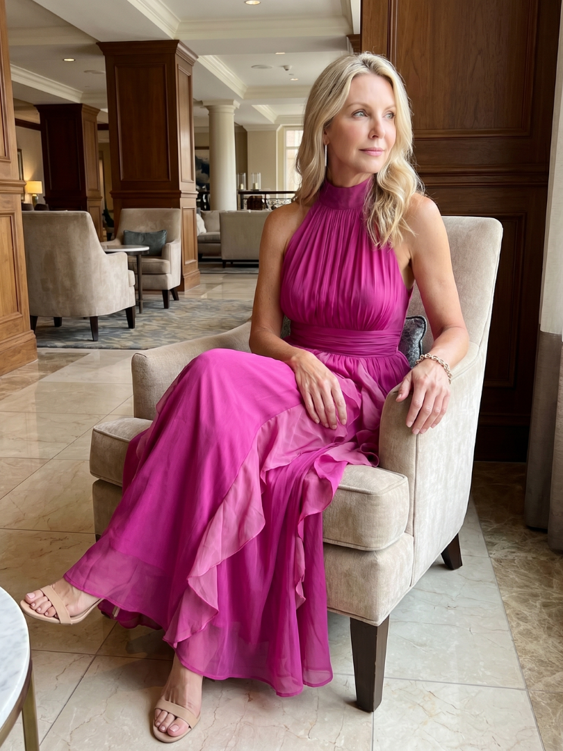 Orea | Maxi Dress with High Neck and Ruffled Layers