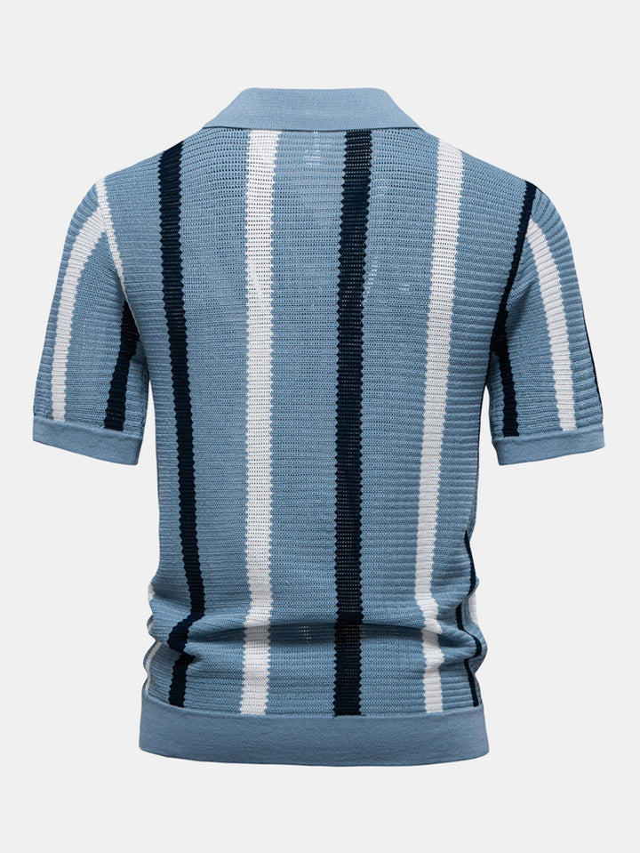 Stripe Knit V Neck Polo Shirt & Cotton Chino Shorts