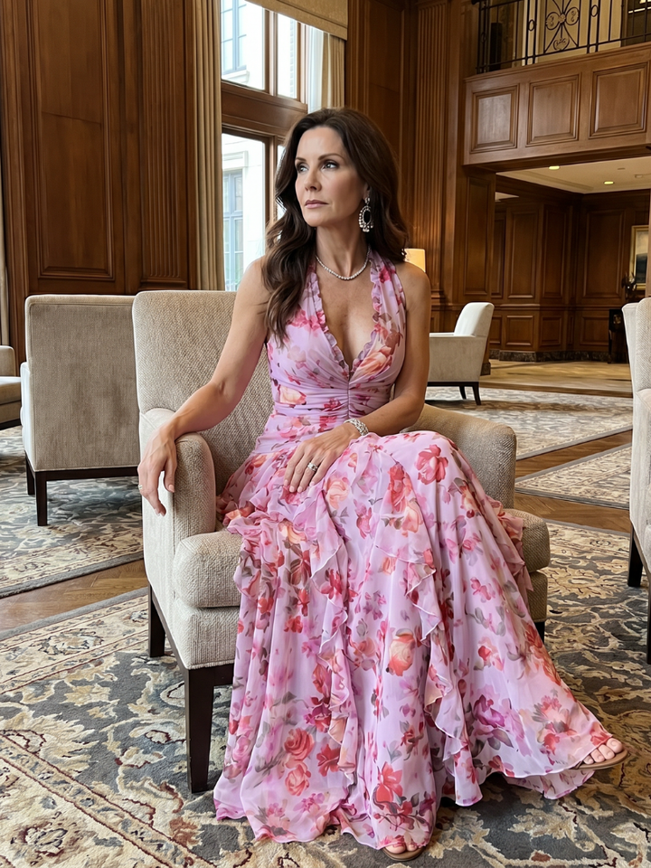 Nori | Halterneck Ruffle Top Floral Maxi Dress