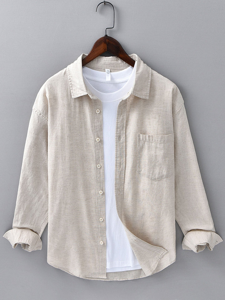 Long Sleeve Linen Cotton Shirt With Pocket & Straight Leg Linen Pants