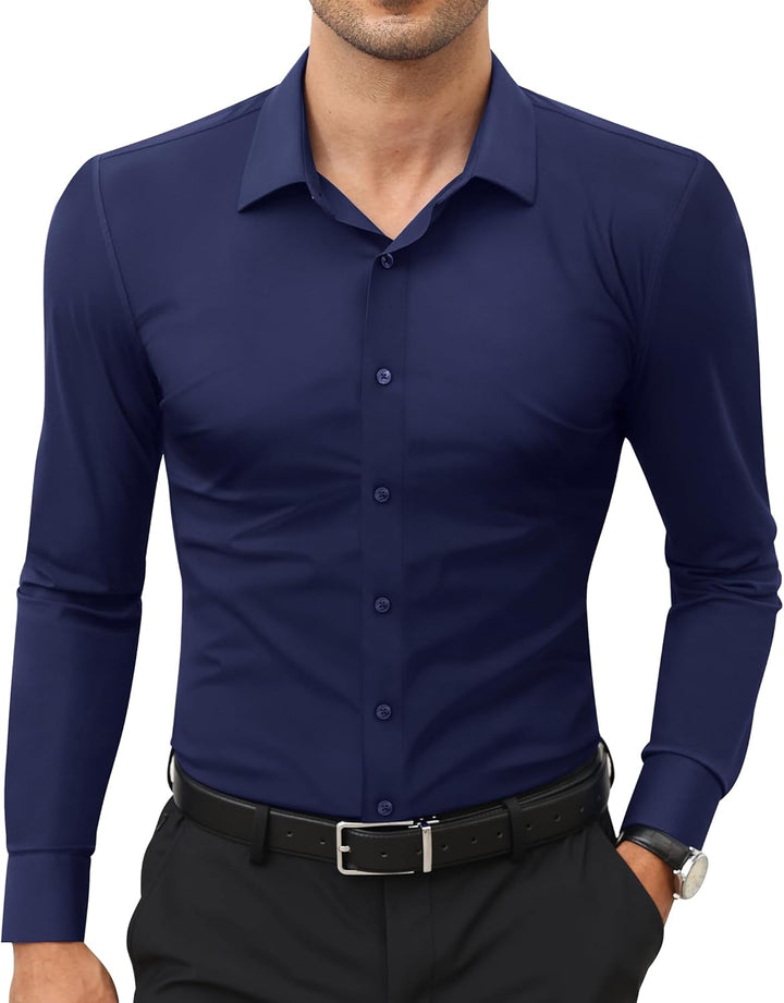 Men’s Stretch Dress Shirt – Slim & Muscle Fit, Wrinkle-Free