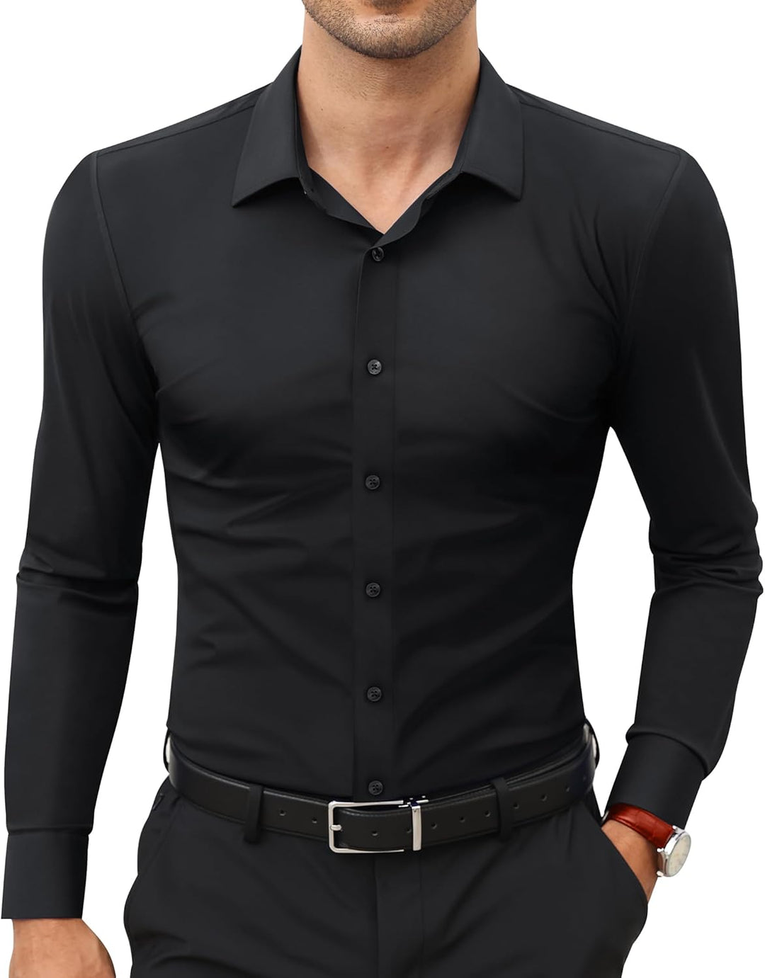 Men’s Stretch Dress Shirt – Slim & Muscle Fit, Wrinkle-Free