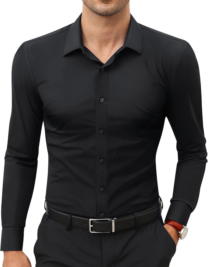 Men’s Stretch Dress Shirt – Slim & Muscle Fit, Wrinkle-Free