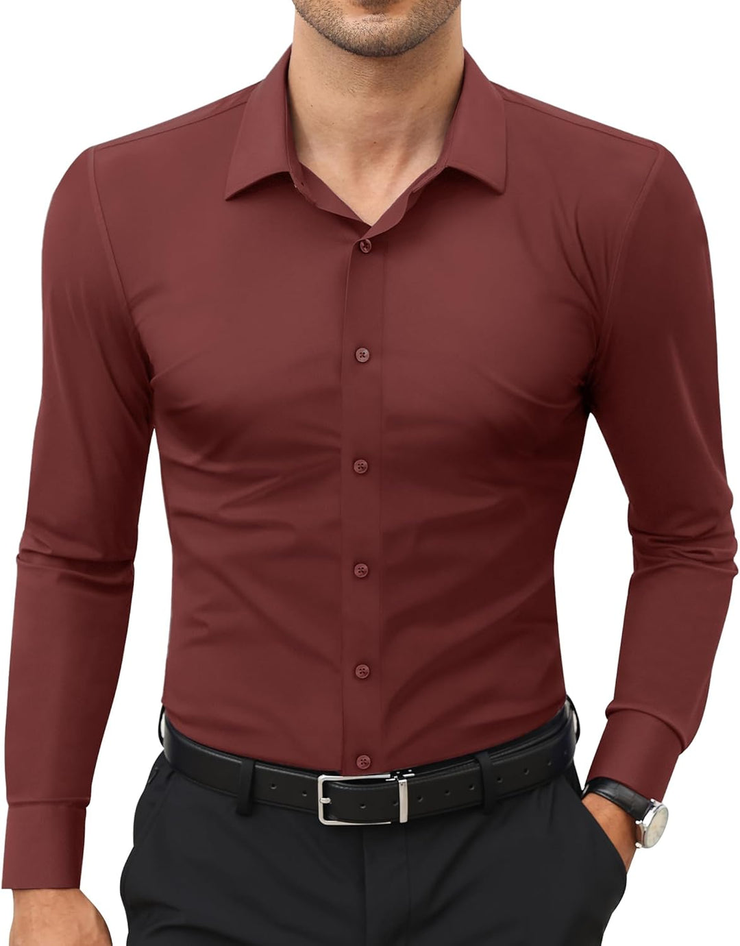 Men’s Stretch Dress Shirt – Slim & Muscle Fit, Wrinkle-Free