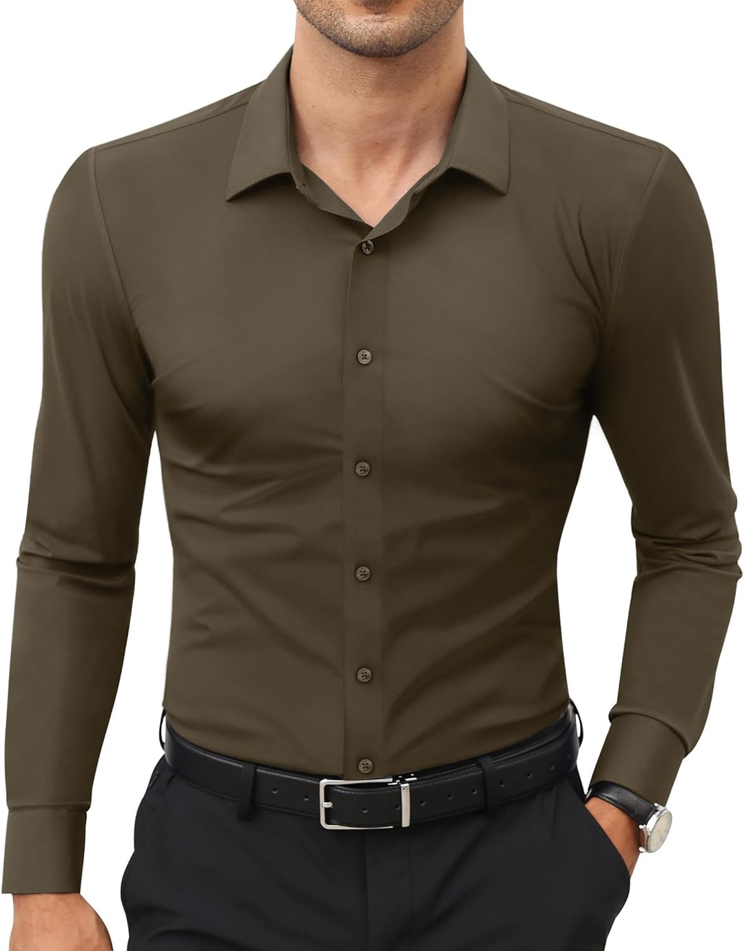 Men’s Stretch Dress Shirt – Slim & Muscle Fit, Wrinkle-Free