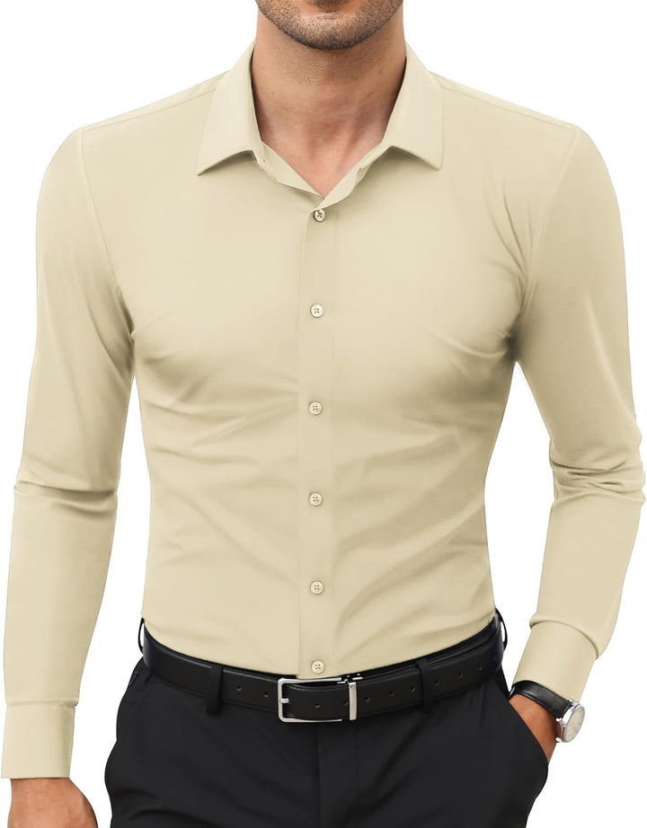 Men’s Stretch Dress Shirt – Slim & Muscle Fit, Wrinkle-Free