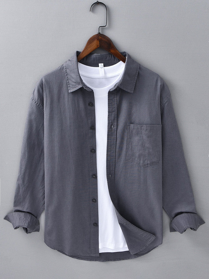 Long Sleeve Linen Cotton Shirt With Pocket & Straight Leg Linen Pants