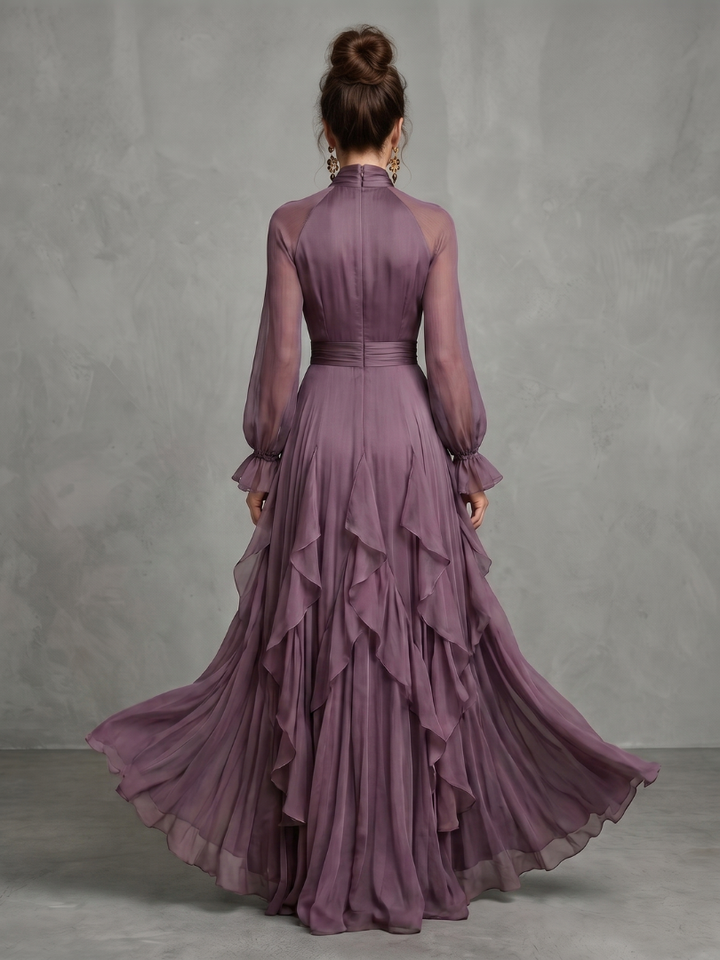 Demetria | Maxi Dress with Ruffle Details and Tied Neckline