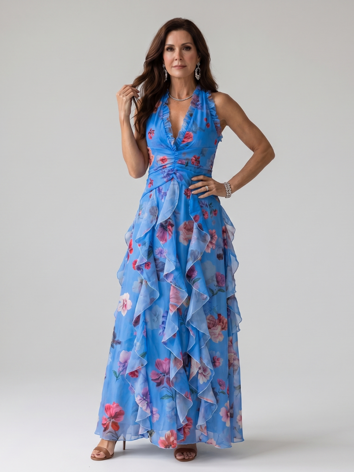 Nori | Halterneck Ruffle Top Floral Maxi Dress