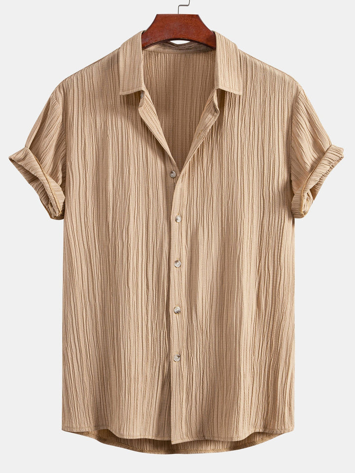 Wrinkled Textured Button Up Shirt & Wrinkle Textured Straight Leg Pants