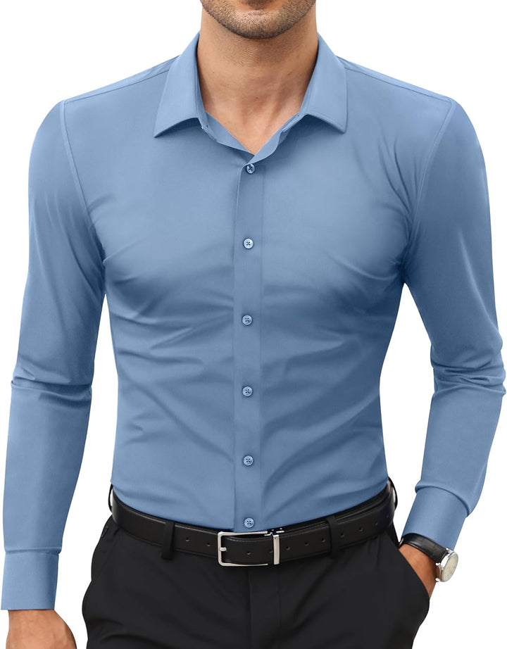 Men’s Stretch Dress Shirt – Slim & Muscle Fit, Wrinkle-Free
