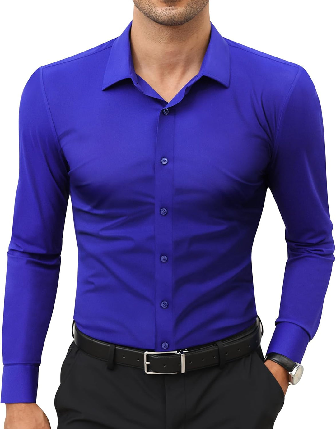 Men’s Stretch Dress Shirt – Slim & Muscle Fit, Wrinkle-Free