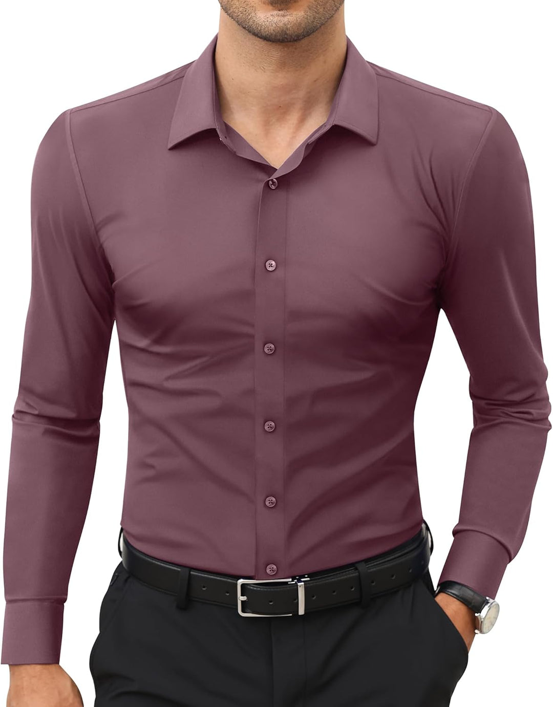 Men’s Stretch Dress Shirt – Slim & Muscle Fit, Wrinkle-Free