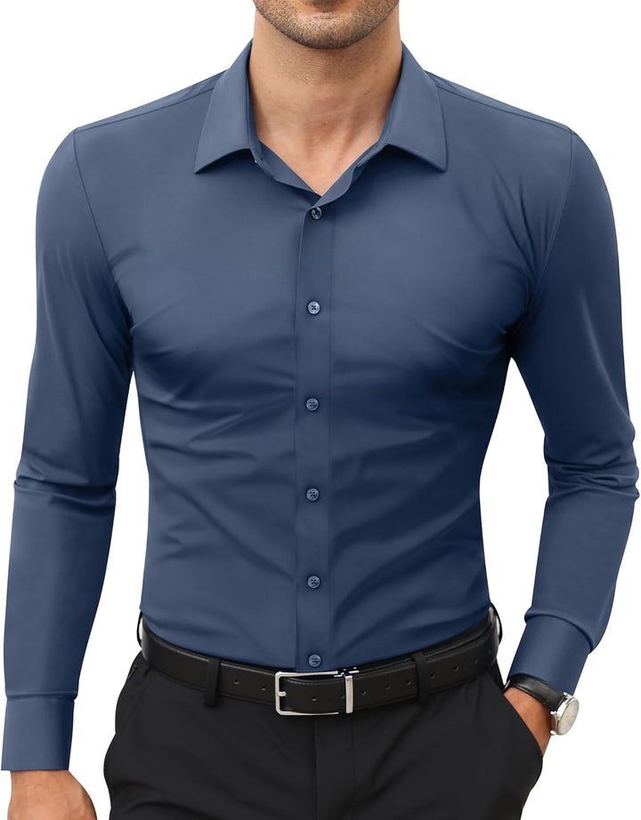 Men’s Stretch Dress Shirt – Slim & Muscle Fit, Wrinkle-Free