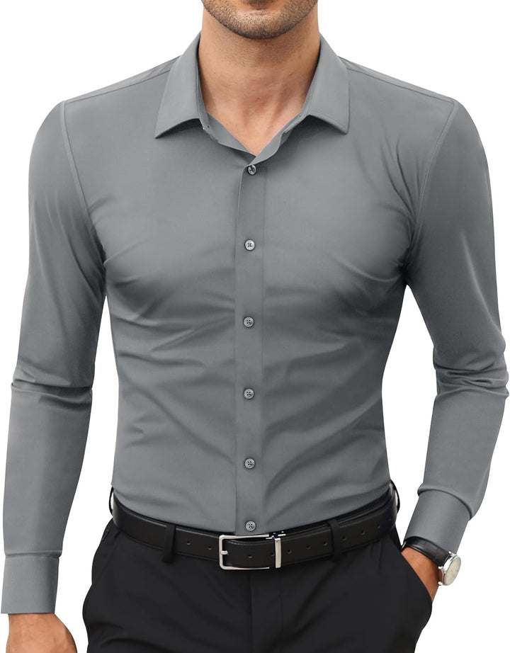 Men’s Stretch Dress Shirt – Slim & Muscle Fit, Wrinkle-Free