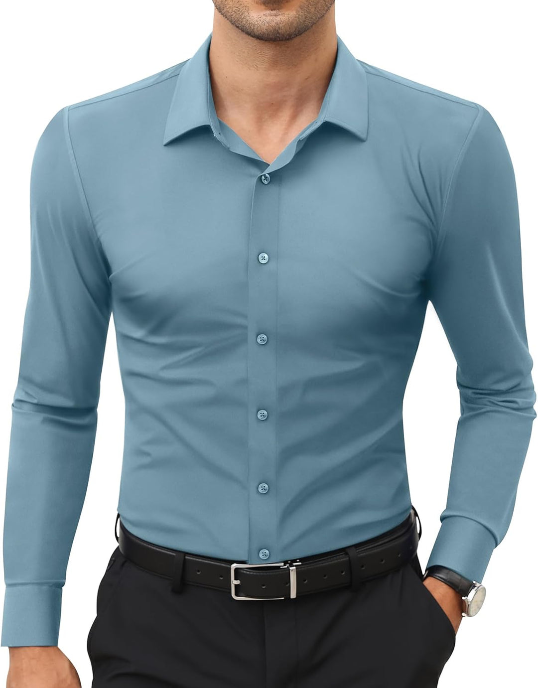 Men’s Stretch Dress Shirt – Slim & Muscle Fit, Wrinkle-Free