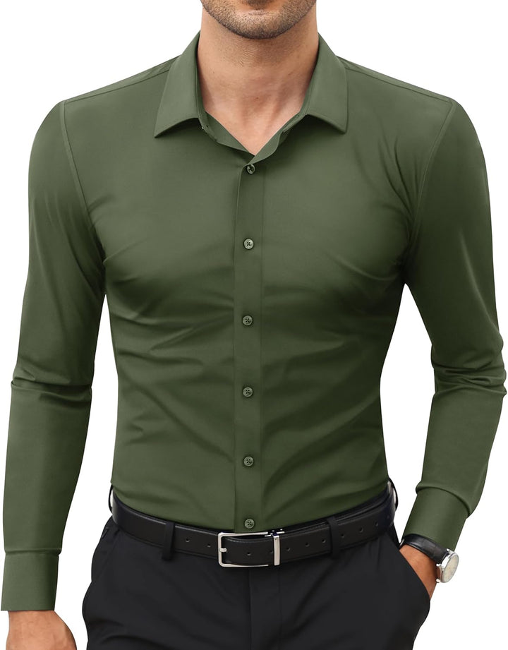 Men’s Stretch Dress Shirt – Slim & Muscle Fit, Wrinkle-Free