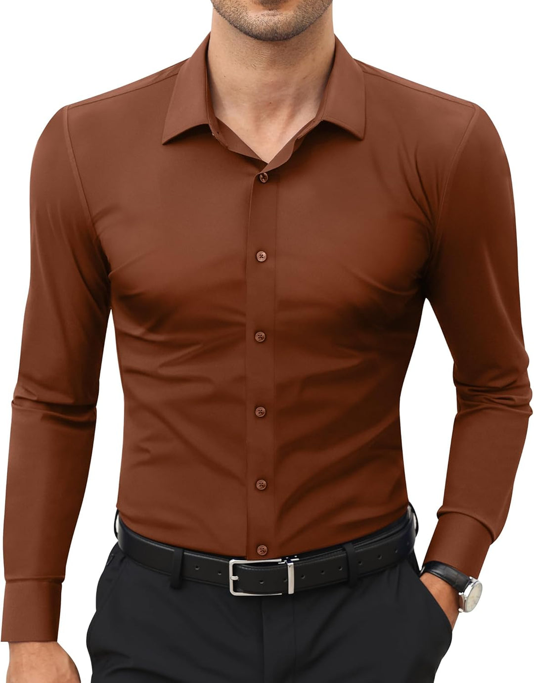 Men’s Stretch Dress Shirt – Slim & Muscle Fit, Wrinkle-Free