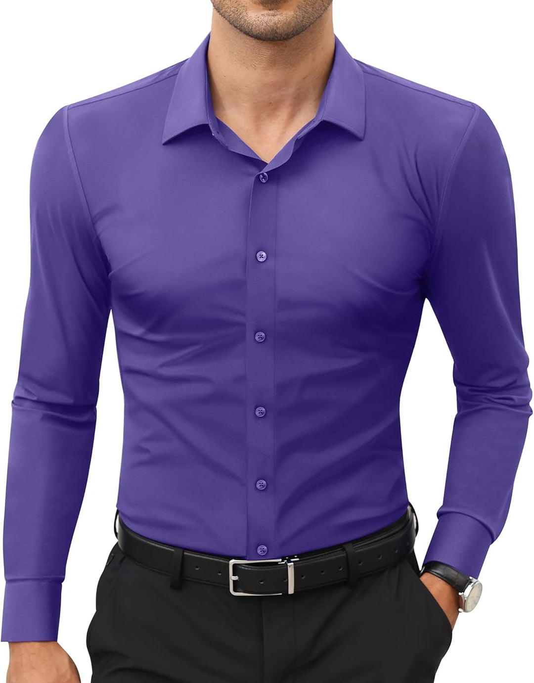 Men’s Stretch Dress Shirt – Slim & Muscle Fit, Wrinkle-Free