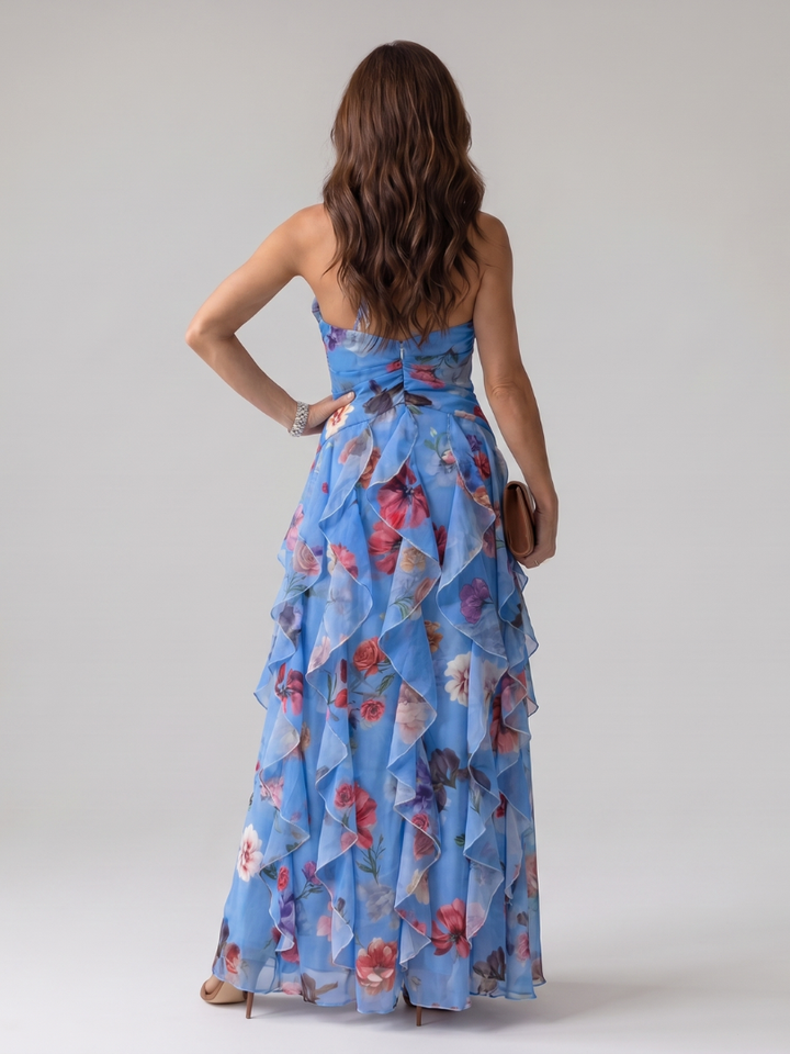 Nori | Halterneck Ruffle Top Floral Maxi Dress