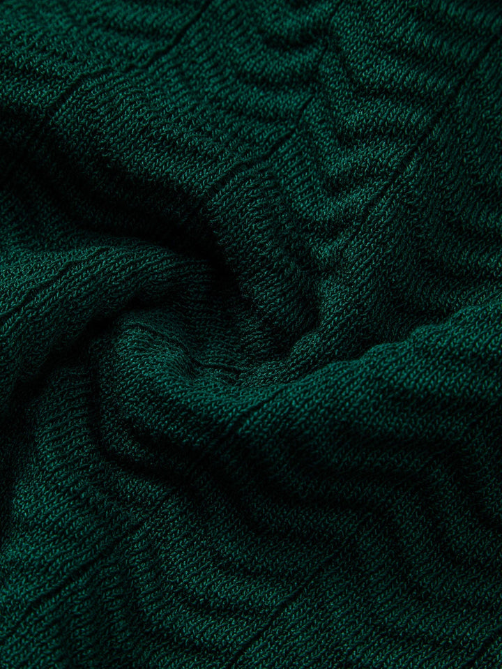 Texture Contrast Knitted V Neck Polo Shirt & Straight Leg Ribbed Pants