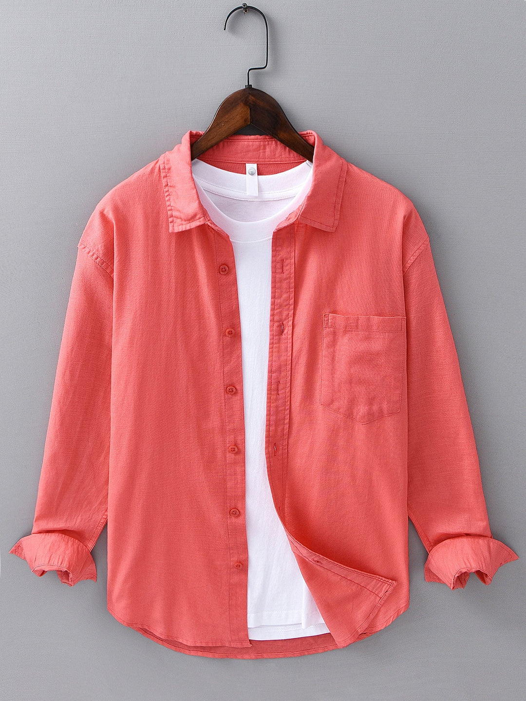 Long Sleeve Linen Cotton Shirt With Pocket & Straight Leg Linen Pants