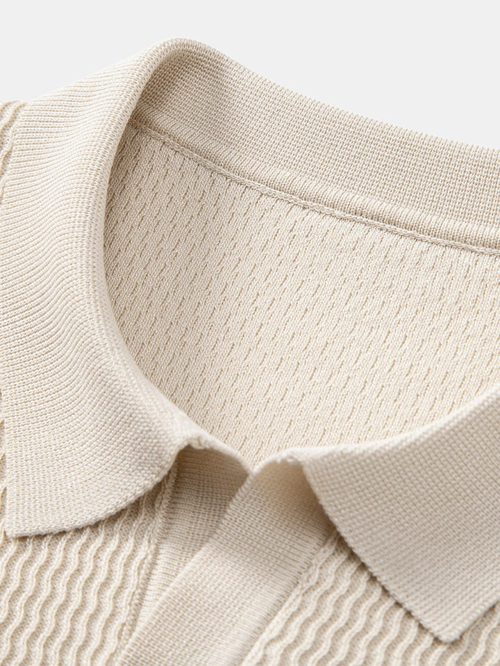 Wave Jacquard Knit V Neck Polo Shirt & Slim Fit Tapered Trousers