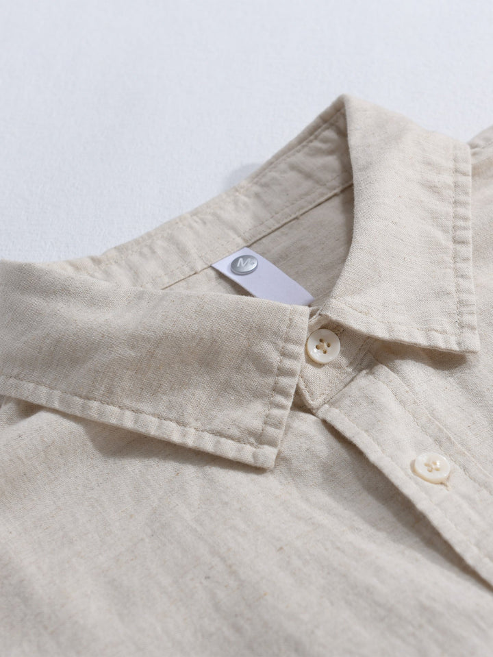 Long Sleeve Linen Cotton Shirt With Pocket & Straight Leg Linen Pants