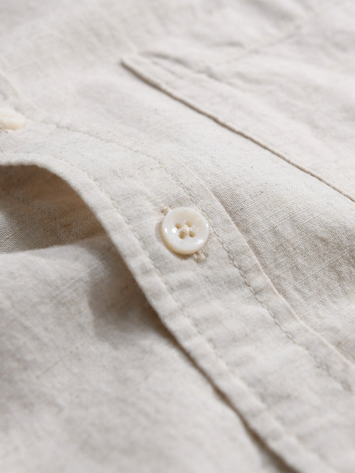 Long Sleeve Linen Cotton Shirt With Pocket & Straight Leg Linen Pants