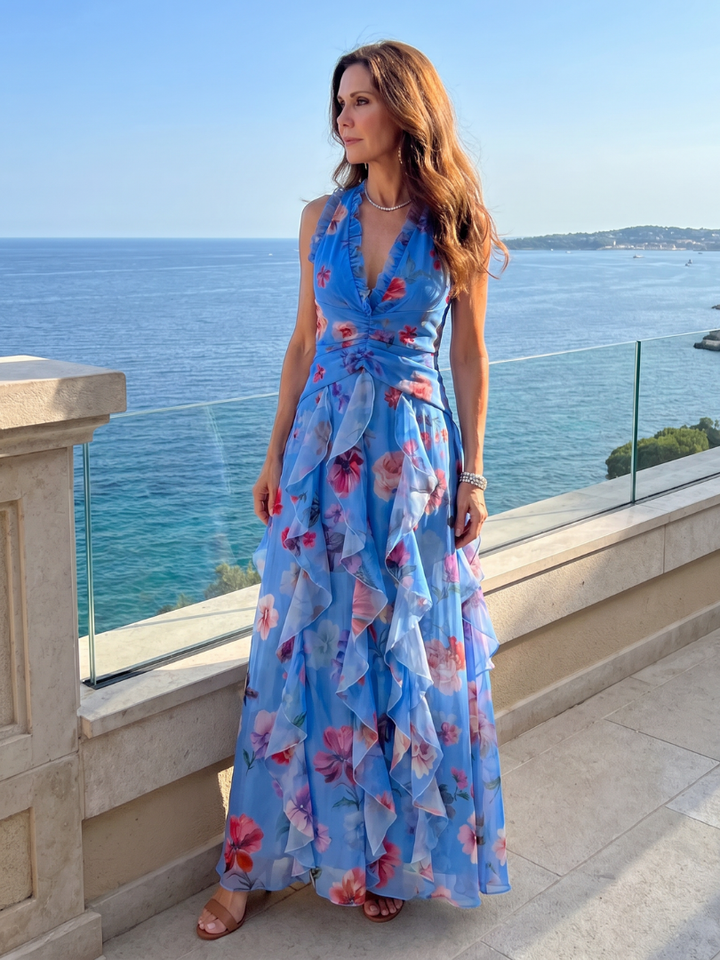 Nori | Halterneck Ruffle Top Floral Maxi Dress
