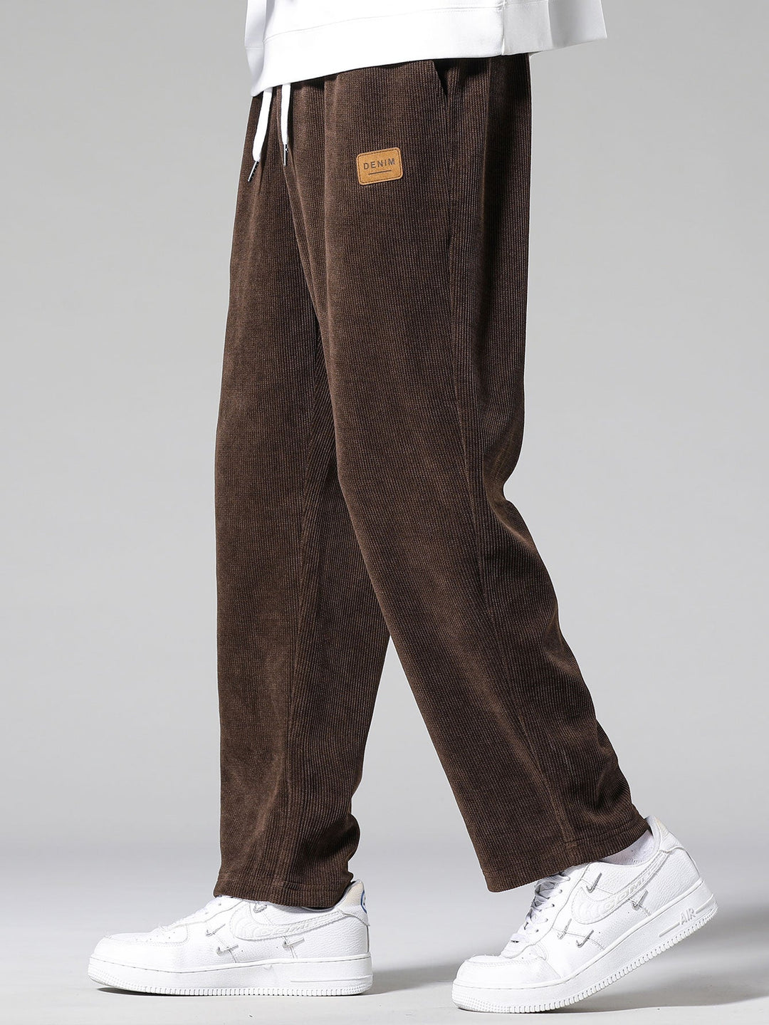 Relax Fit Plaid Corduroy Panel Hooded Shirt & Straight Leg Corduroy Pants