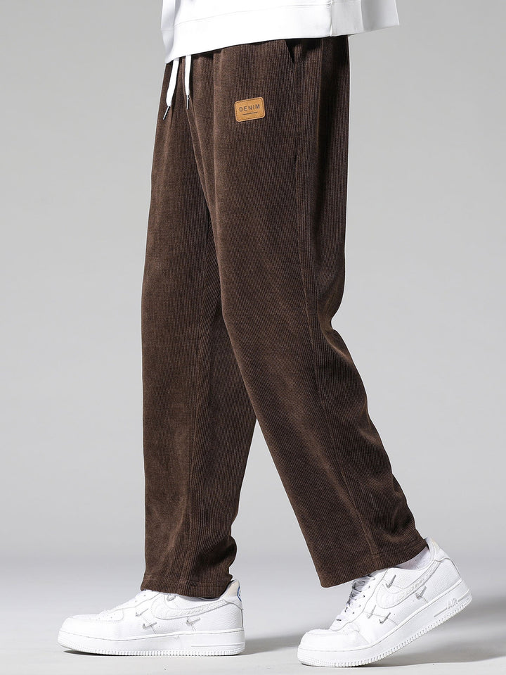 Relax Fit Plaid Corduroy Panel Hooded Shirt & Straight Leg Corduroy Pants
