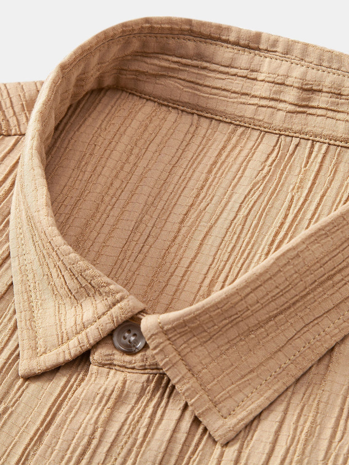 Wrinkled Textured Button Up Shirt & Wrinkle Textured Straight Leg Pants