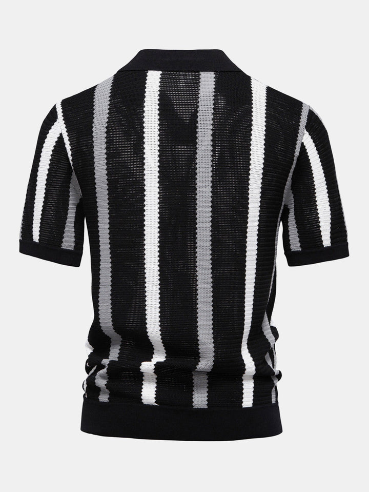 Stripe Knit V Neck Polo Shirt & Cotton Chino Shorts