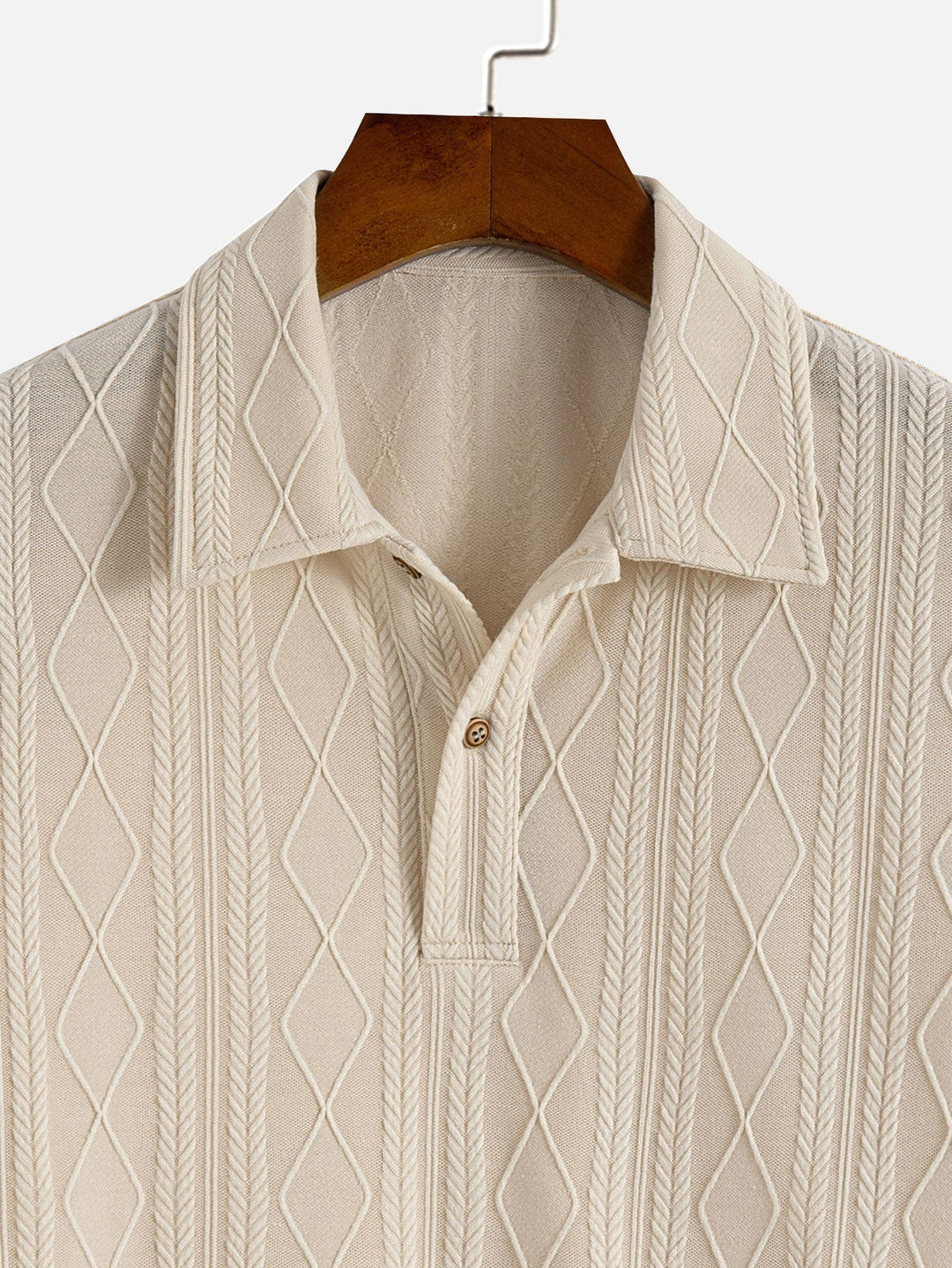 Knitted Geometric Rhombus Jacquard Polo & Straight Leg Ribbed Pants