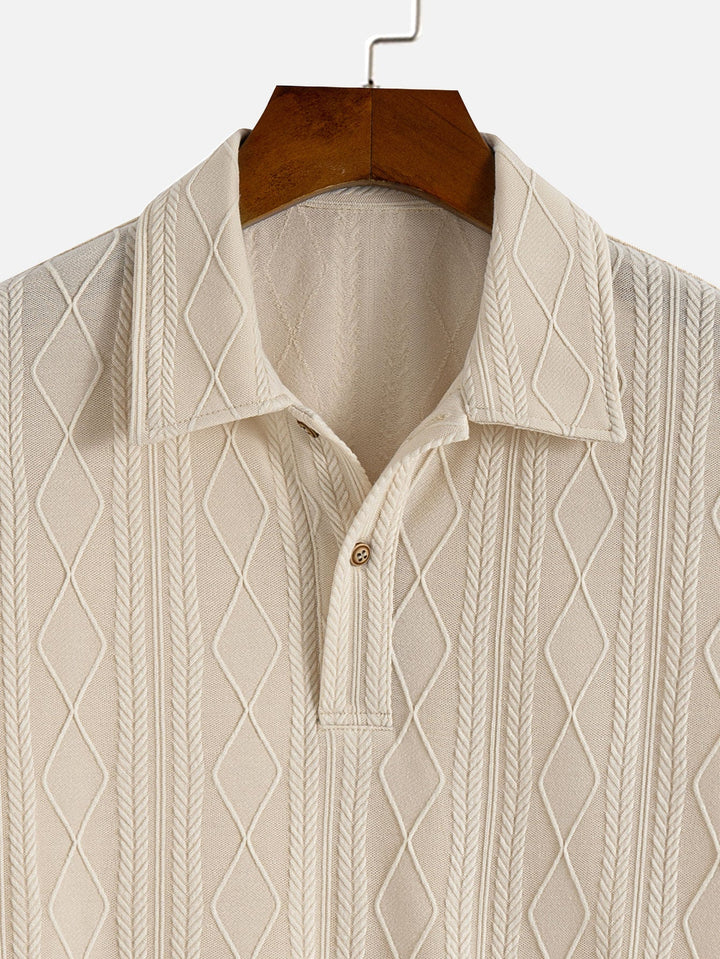 Knitted Geometric Rhombus Jacquard Polo & Straight Leg Ribbed Pants