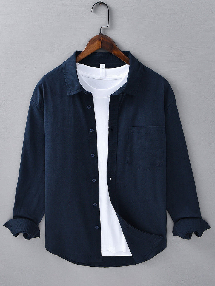Long Sleeve Linen Cotton Shirt With Pocket & Straight Leg Linen Pants