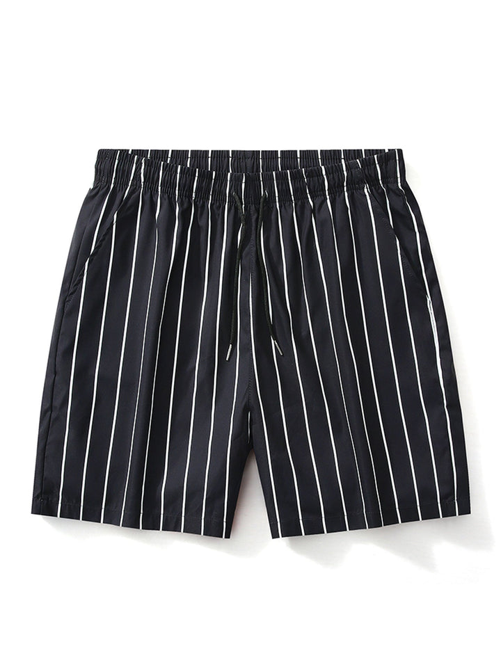 Palm Tree Print Button Up Shirt & Striped Swim Shorts