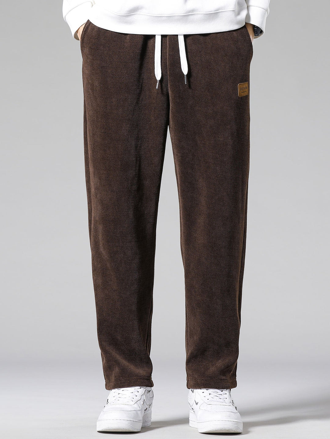 Relax Fit Plaid Corduroy Panel Hooded Shirt & Straight Leg Corduroy Pants