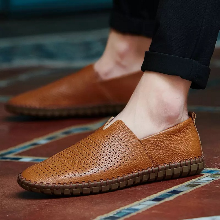 Genuine Leather Mens Loafers with Breathable Perforations | Black Comfort Footwear for All-Day Wear 13