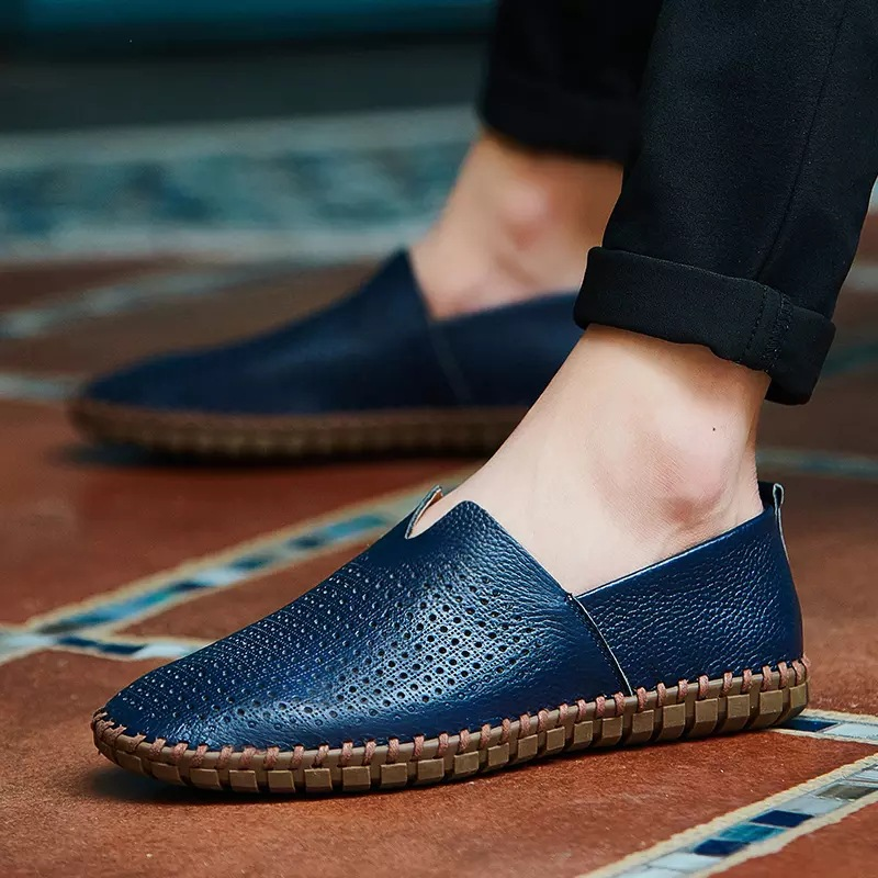 Genuine Leather Mens Loafers with Breathable Perforations | Black Comfort Footwear for All-Day Wear 4