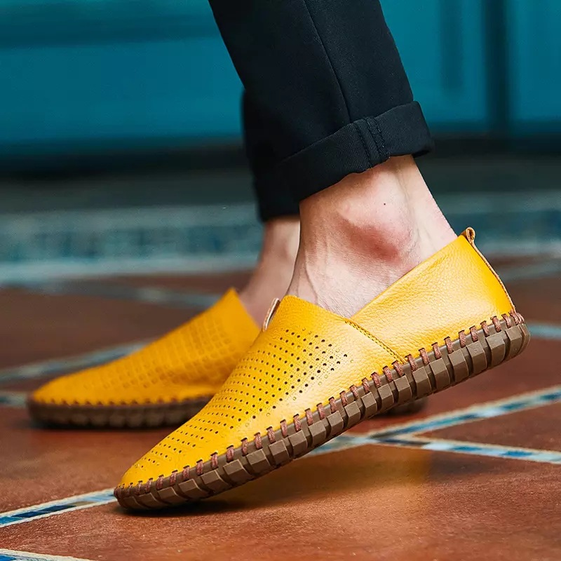 Genuine Leather Mens Loafers with Breathable Perforations | Black Comfort Footwear for All-Day Wear 16
