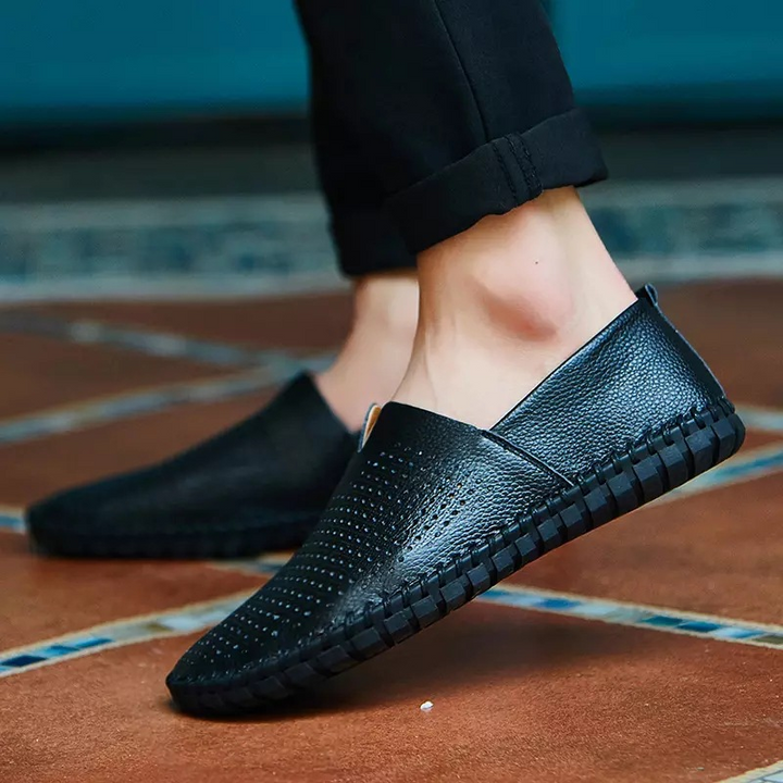 Genuine Leather Mens Loafers with Breathable Perforations | Black Comfort Footwear for All-Day Wear 10