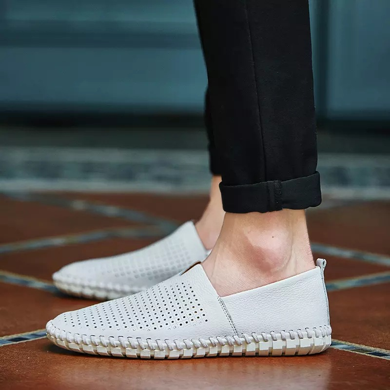 Genuine Leather Mens Loafers with Breathable Perforations | Black Comfort Footwear for All-Day Wear 20