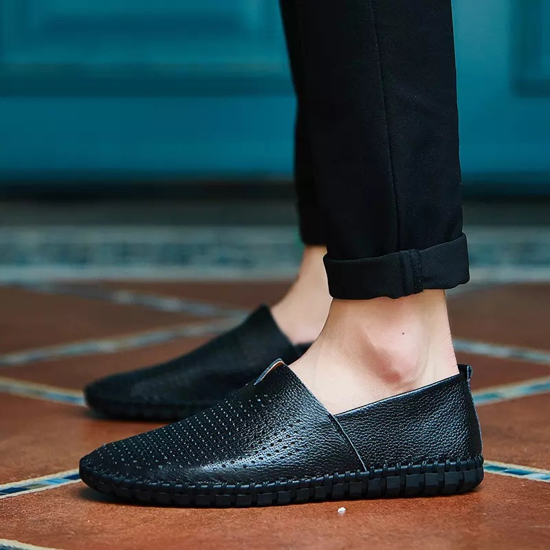 Genuine Leather Mens Loafers with Breathable Perforations | Black Comfort Footwear for All-Day Wear 9
