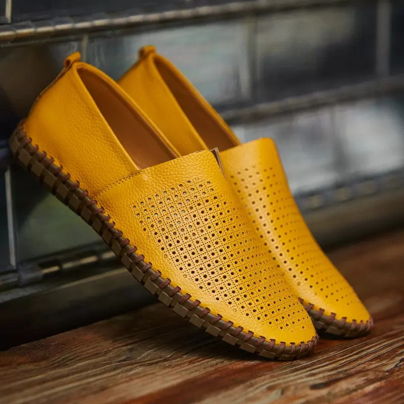 Genuine Leather Mens Loafers with Breathable Perforations | Black Comfort Footwear for All-Day Wear 14