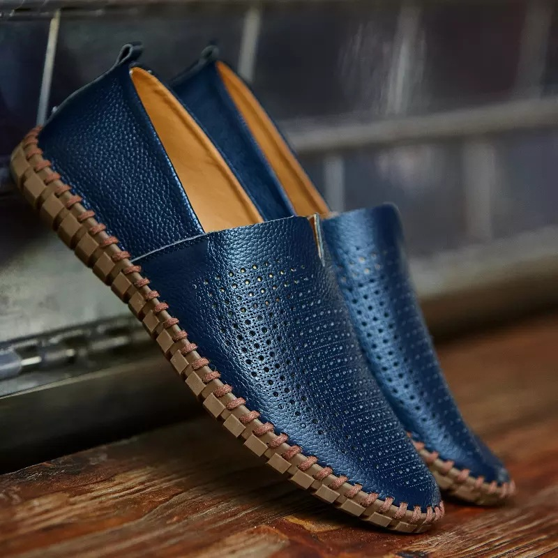 Genuine Leather Mens Loafers with Breathable Perforations | Black Comfort Footwear for All-Day Wear 1