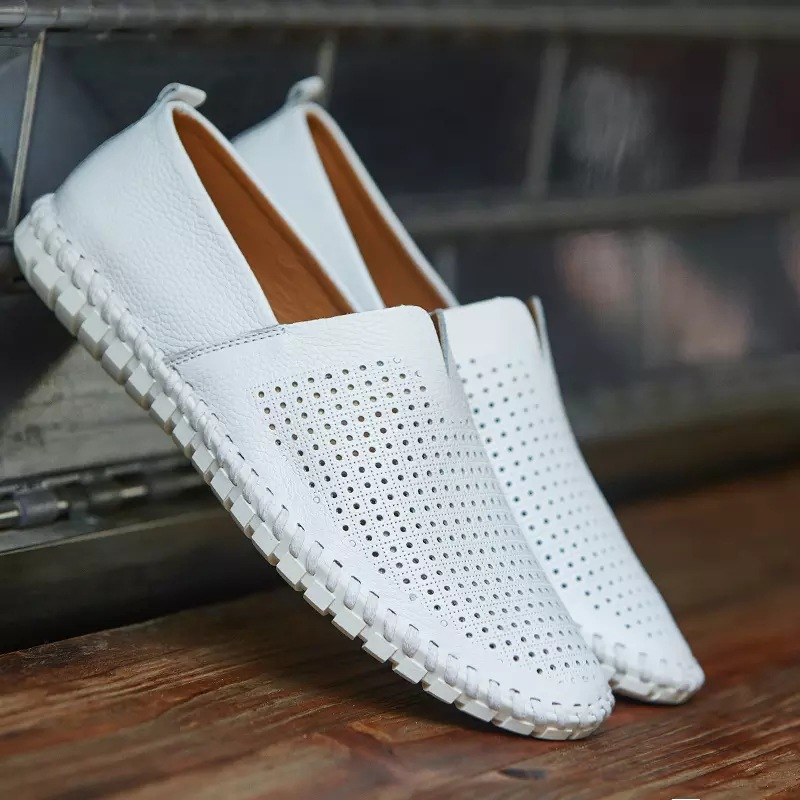 Genuine Leather Mens Loafers with Breathable Perforations | Black Comfort Footwear for All-Day Wear 17