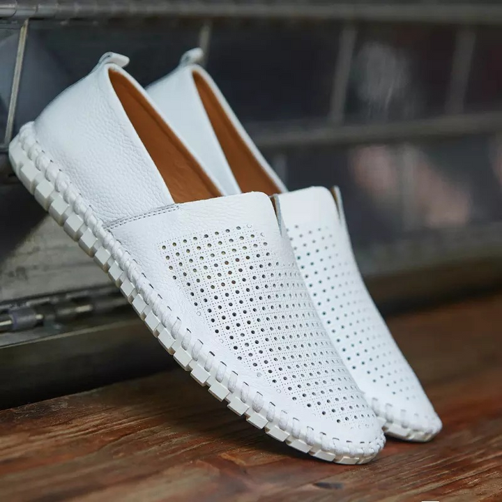 Genuine Leather Mens Loafers with Breathable Perforations | Black Comfort Footwear for All-Day Wear 17