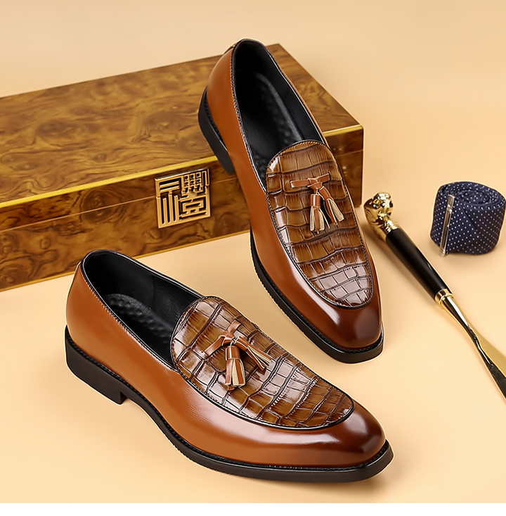 Preston Collection | Men's Black Loafers with Crocodile Texture | Stylish Slip-On Design for Effortless Elegance 6